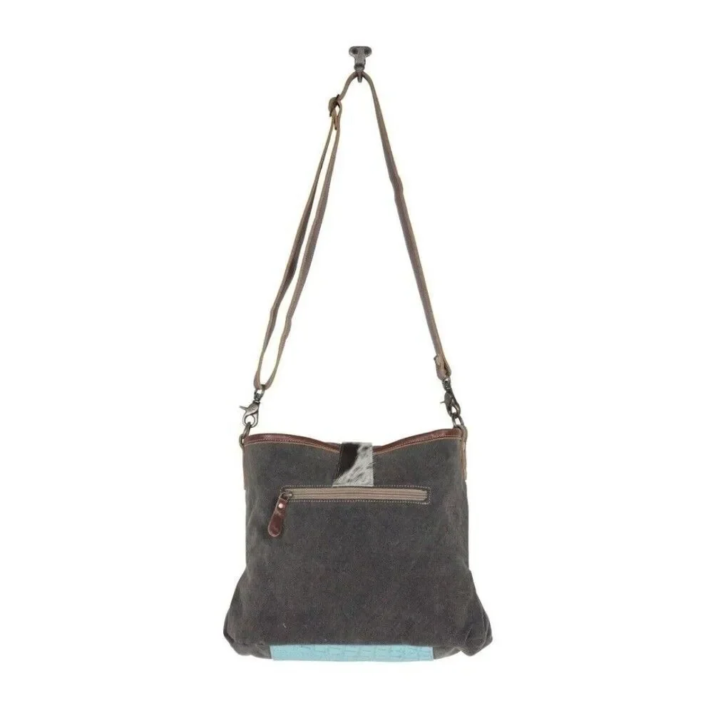 Myra Bag Handmade Chromo Shoulder Bag Upcycled Canvas & Cowhide Leather